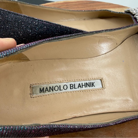 Manolo Blahnik Hangisi Flat blue glitter FMC ballerina 37.5 7.5 - Picture 5 of 13